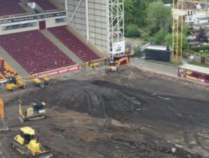 Aerial view of the levelling work