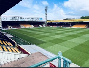 View of the new playing surface from the Phil O'Donnell Stand