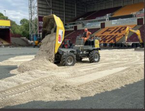 The sand sub-base taking shape